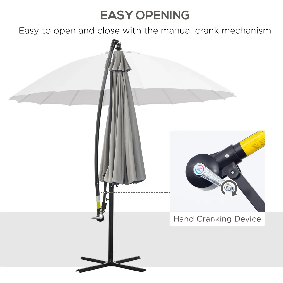Unbranded 3(m) Cantilever Shanghai Parasol w/ Crank Handle, Cross Base, Grey Outsunny - Parasol