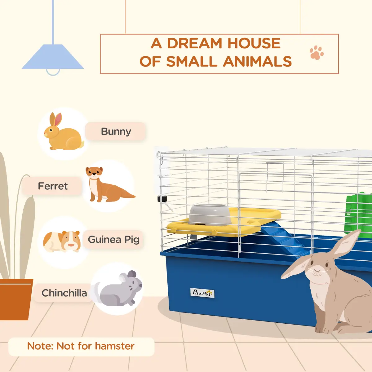 PawHut PawHut Small Animal Cage, Rabbit Guinea Pig Hutch, Pet Playhouse, Blue - Pet Cage