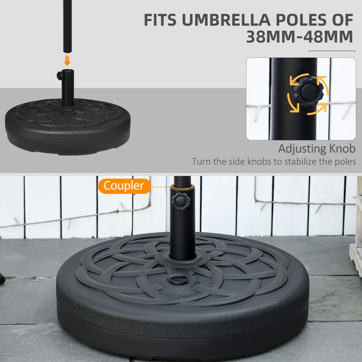 Outsunny Garden Parasol Base Outdoor Market Umbrella Stand 25kg Water or 35kg Sand Filled - Parasol