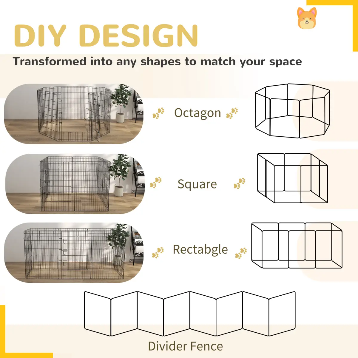 PawHut PawHut 8-Panel DIY Dog Pen with Door for Indoor/Outdoor Use, 91cm High - Pet Playpen