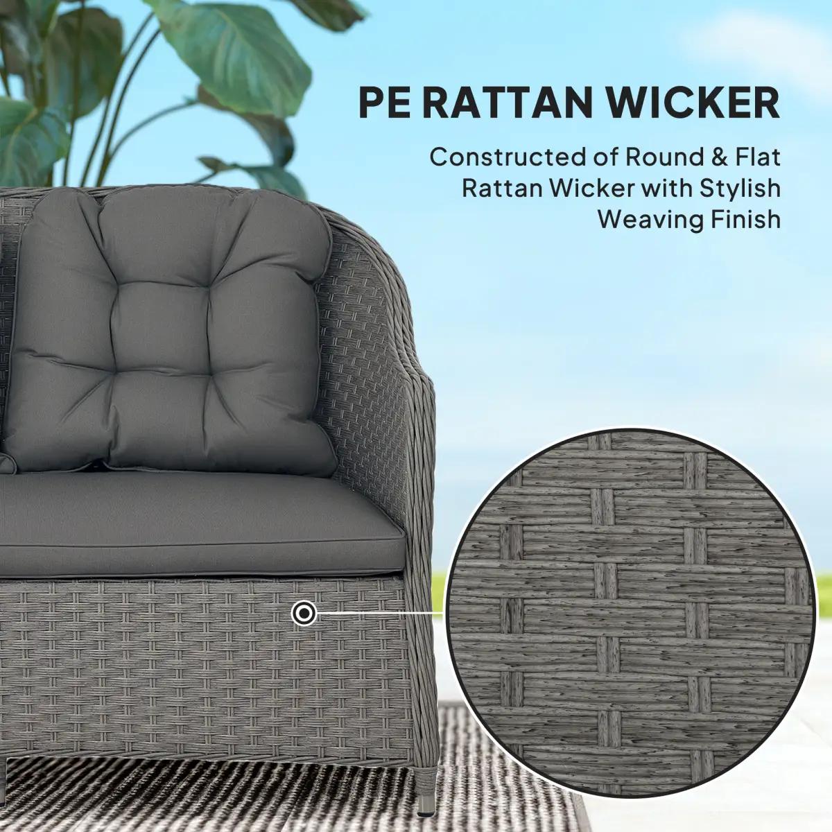 Outsunny Outsunny 4 PCS Rattan Garden Furniture, Padded Cushions Conversation Sofa Set - Garden Sofa Sets