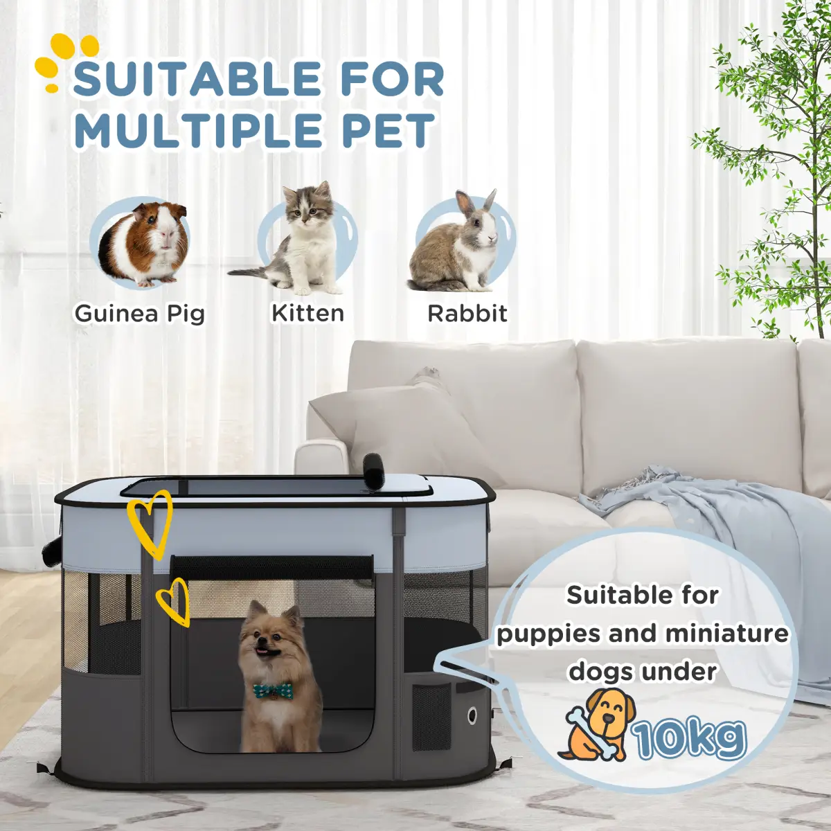 PawHut PawHut Portable Dog Pen for Puppies, Rabbits, Kittens, Guinea Pigs - Grey - Pet Playpen