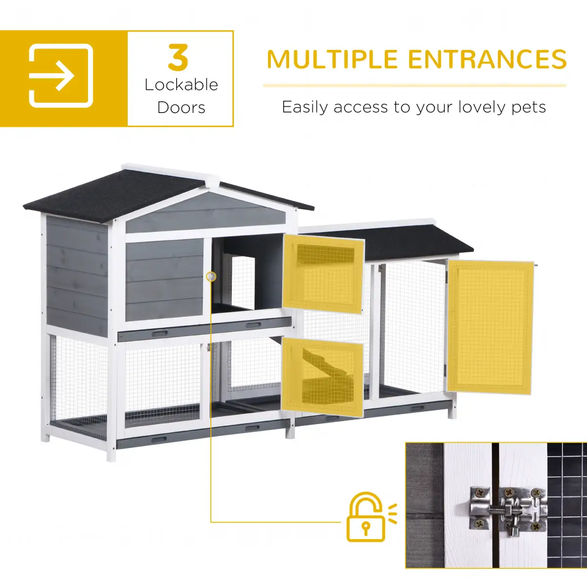PawHut PawHut 2-Tier Wooden Rabbit Hutch Guinea Pig House Pet Cage Outdoor w/ Tray Ramp - Rabbit Hutch