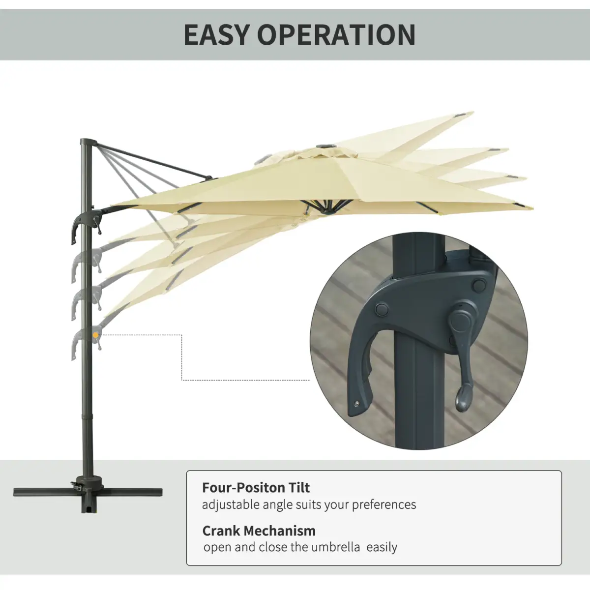 Outsunny 3m Cantilever Parasol Patio Umbrella with LED Solar Light Beige - Parasol