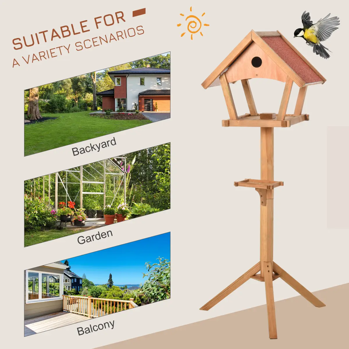 Pawhut Wooden Bird Feeder Stand for Garden Pre-cut Weather Resistant 49 x 45 x 139cm - Bird Feeder