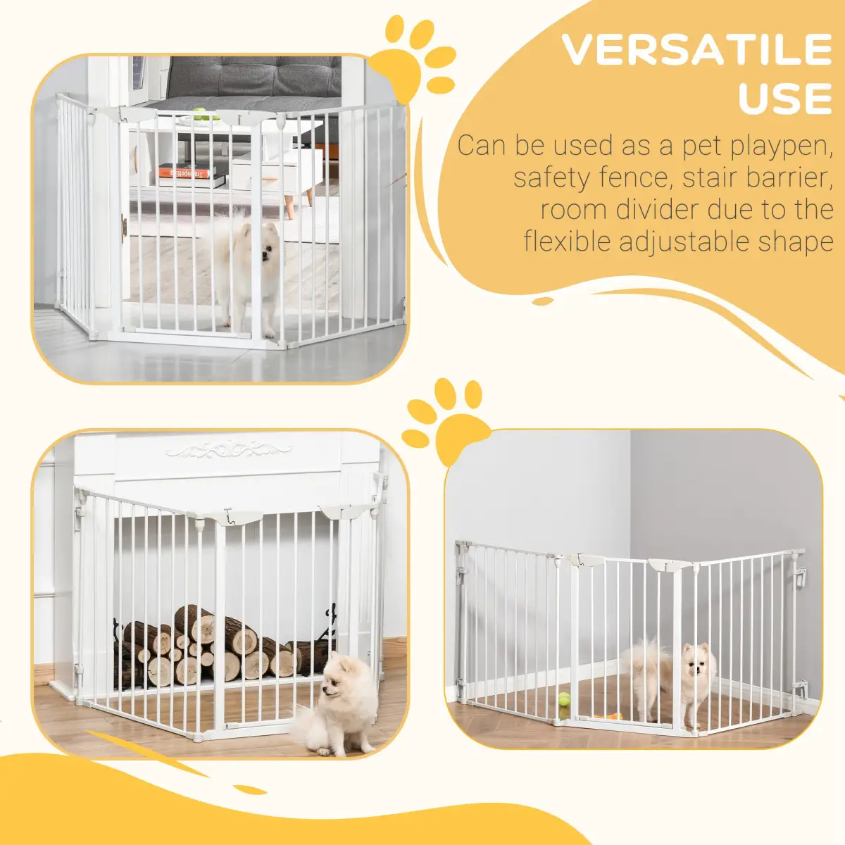 PawHut Pet Safety Gate 3-Panel Playpen Metal Fence W/ Walk Through Door White - Pet Gate