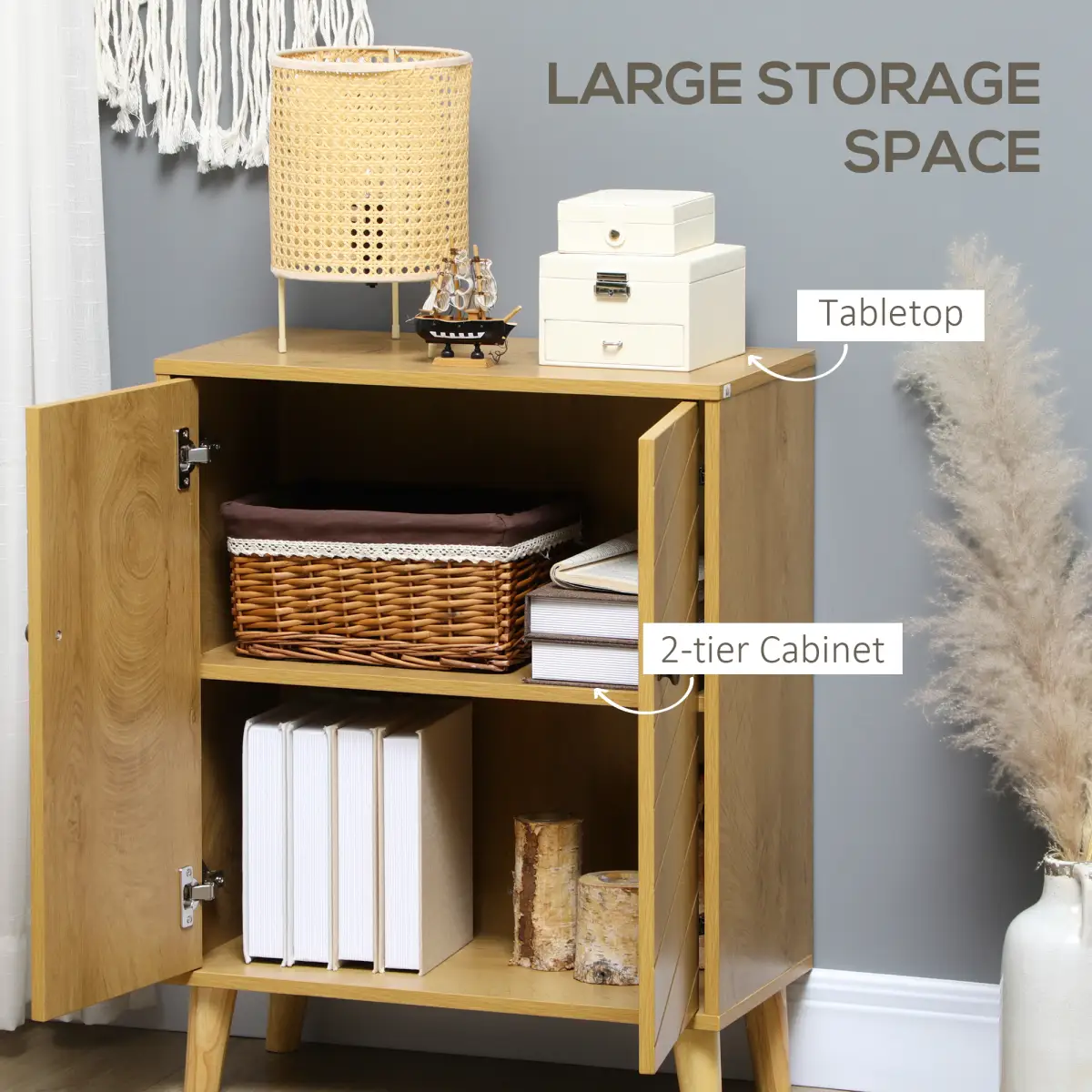 HOMCOM Storage Cabinet for Living Room Sideboard with Chevron Doors Natural - Sideboard