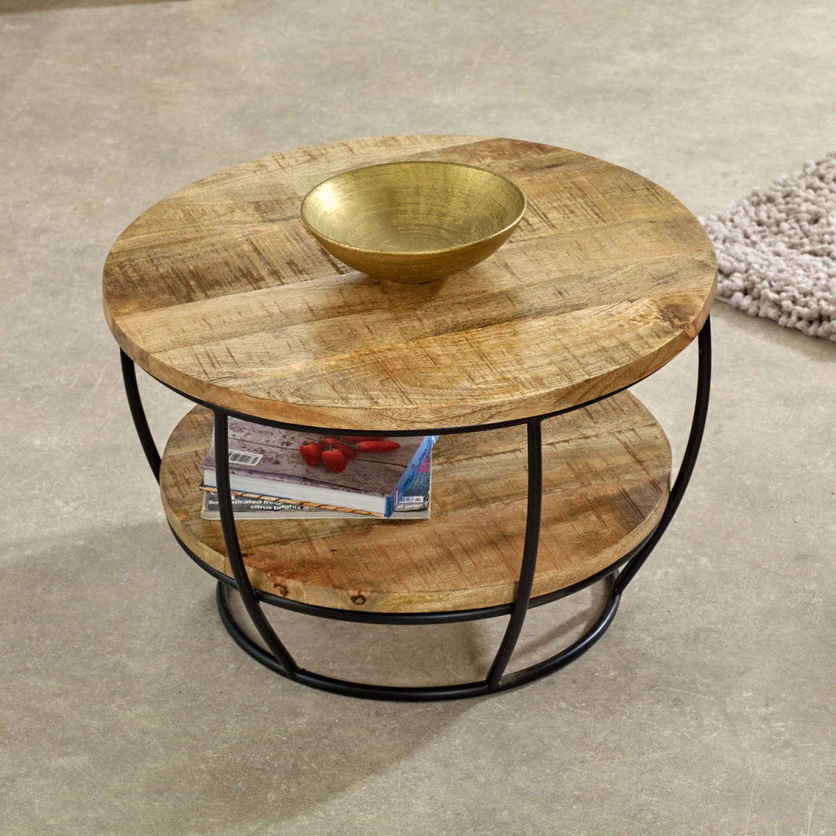 Indian Hub Surrey Round Coffee Table With Shelf Living Room - Coffee Table