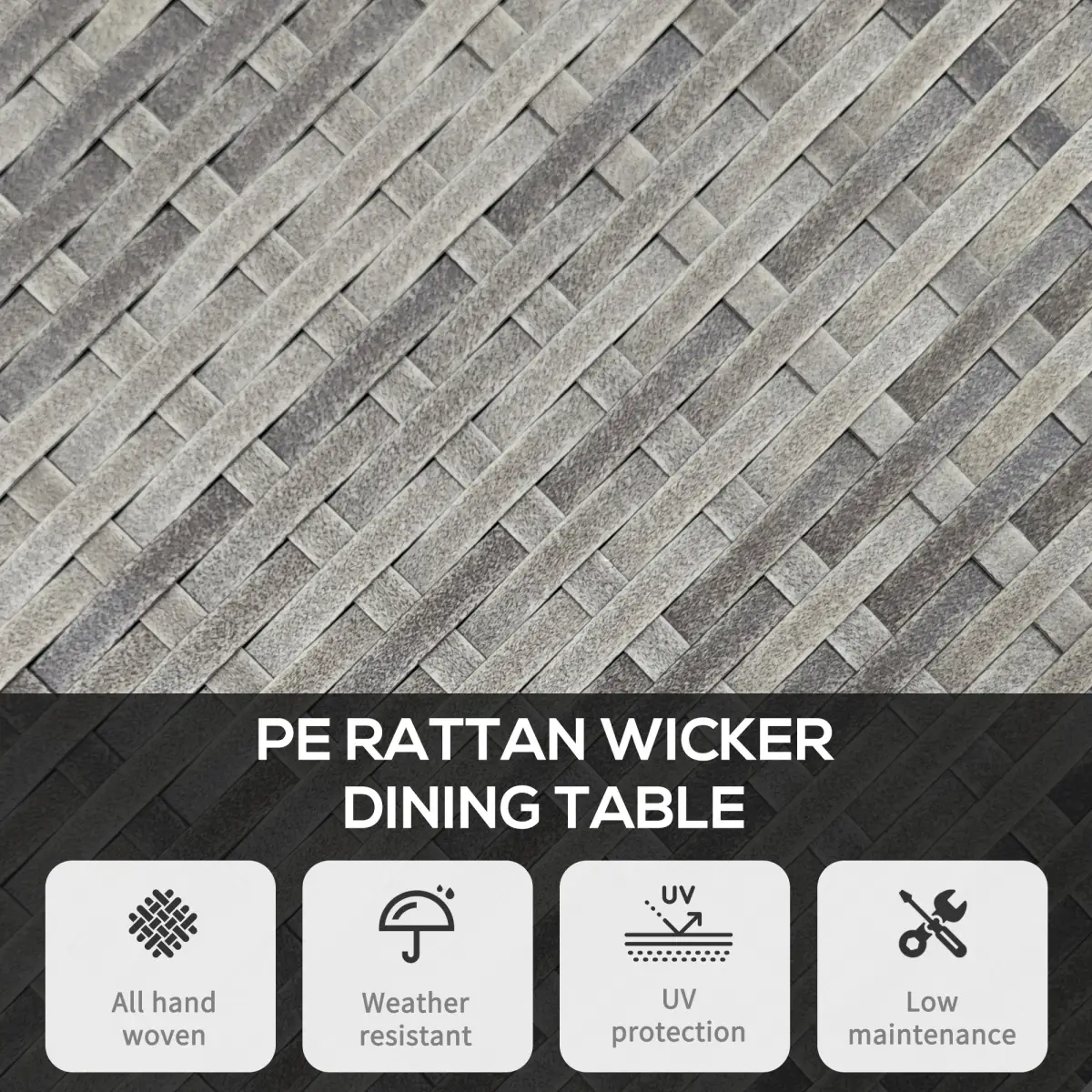 Outsunny Outsunny Outdoor PE Rattan Dining Table w/ Wood-plastic Composite Top, Grey - Garden Table