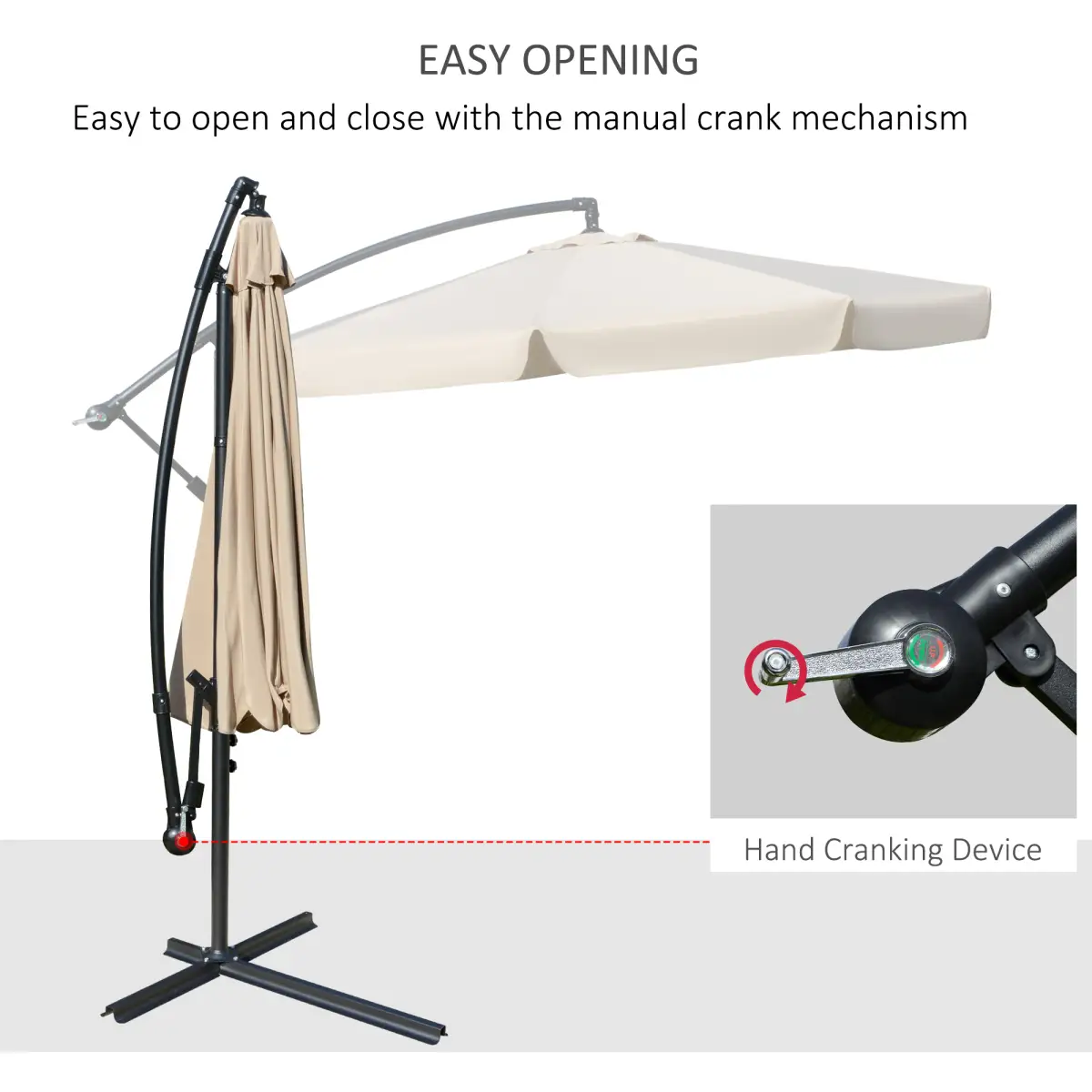 Outsunny Outsunny 2.7m Garden Cantilever Banana Parasol Sun Shade w/ Crank, Light Brown - Parasol