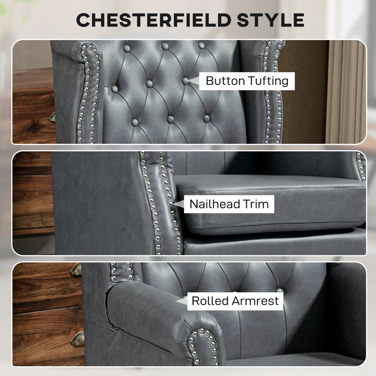 HOMCOM HOMCOM Armchair Compact Tufted Wing Back Bedroom - Armchair