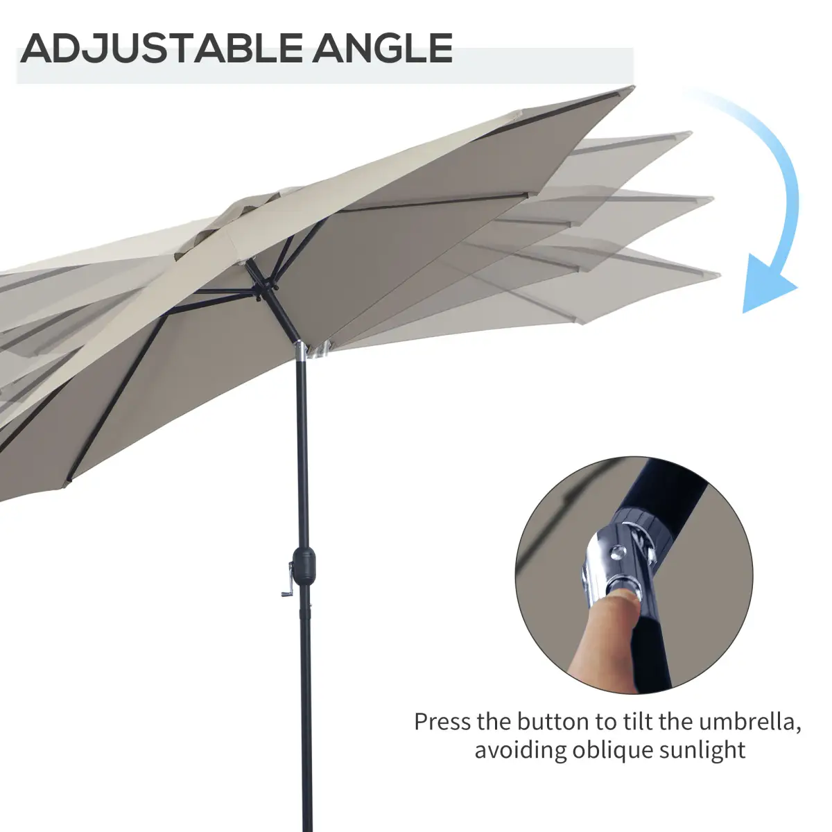 Outsunny 3m Parasol Patio Umbrella,Tilt and CrankLight Grey - Parasol