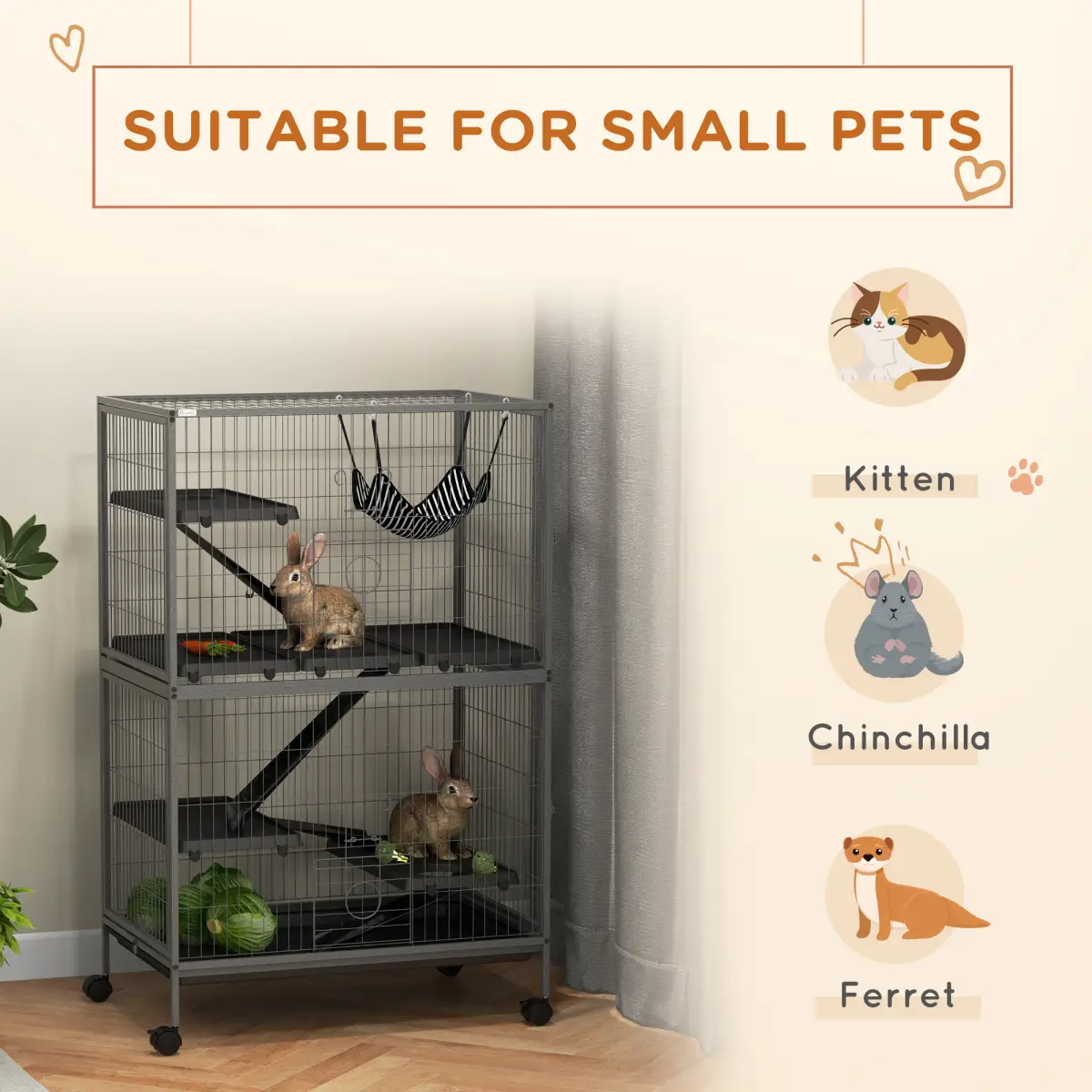 PawHut PawHut Small Animal Cages for Chinchilla Ferret Kitten on Wheels W/ Hammock Tray - Pet Cage