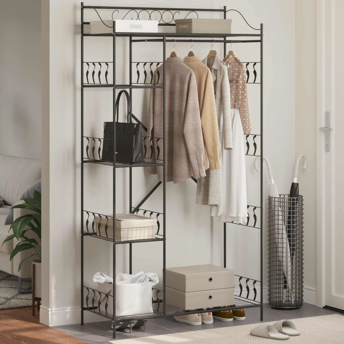VidaXL Open Wardrobe With Shelf Black Steel Frame 100 x 43 x 188 Cm For Modern Bedroom Storage by vidaXL