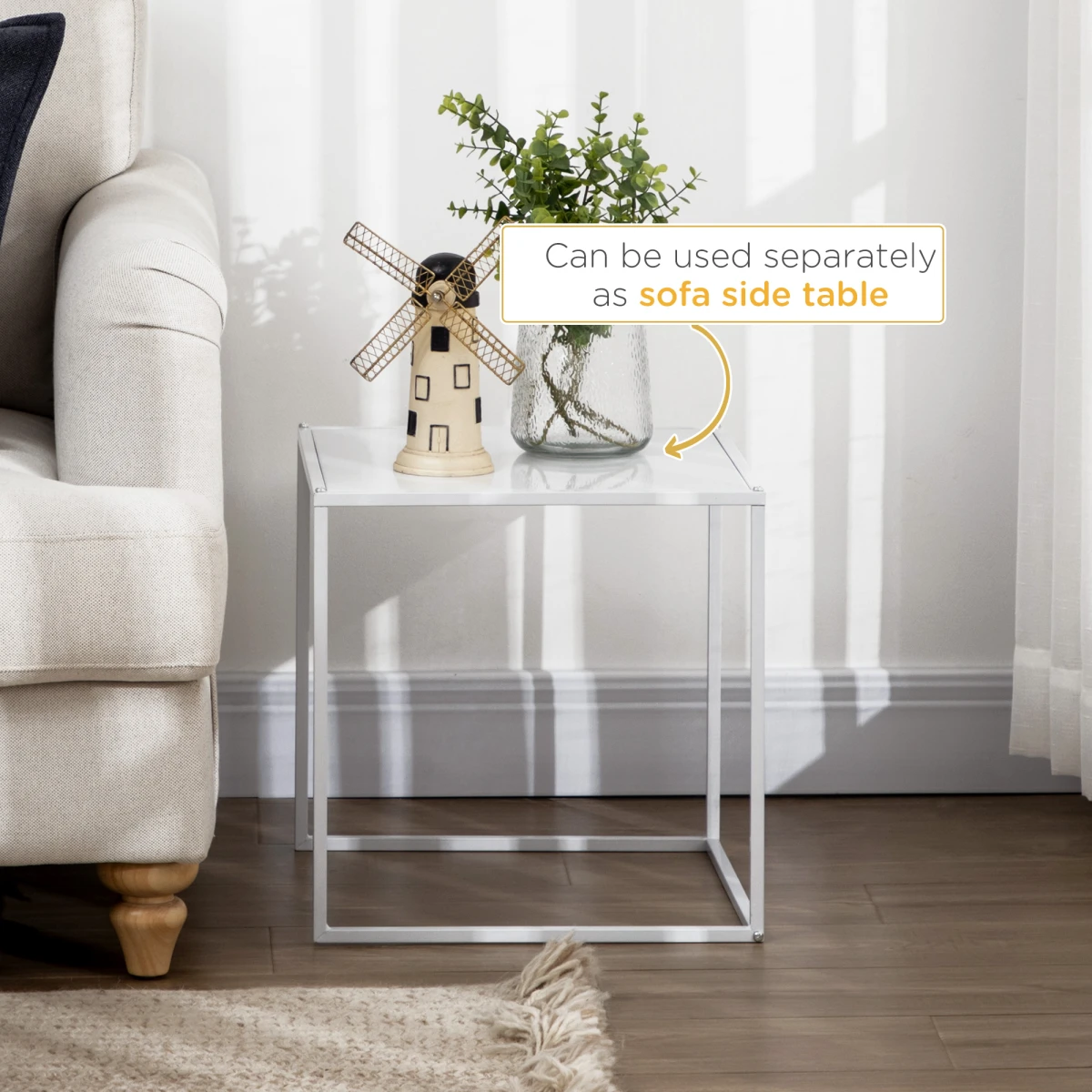 HOMCOM Nesting Tables Two Sizes Steel Frame Home - Nest of Tables