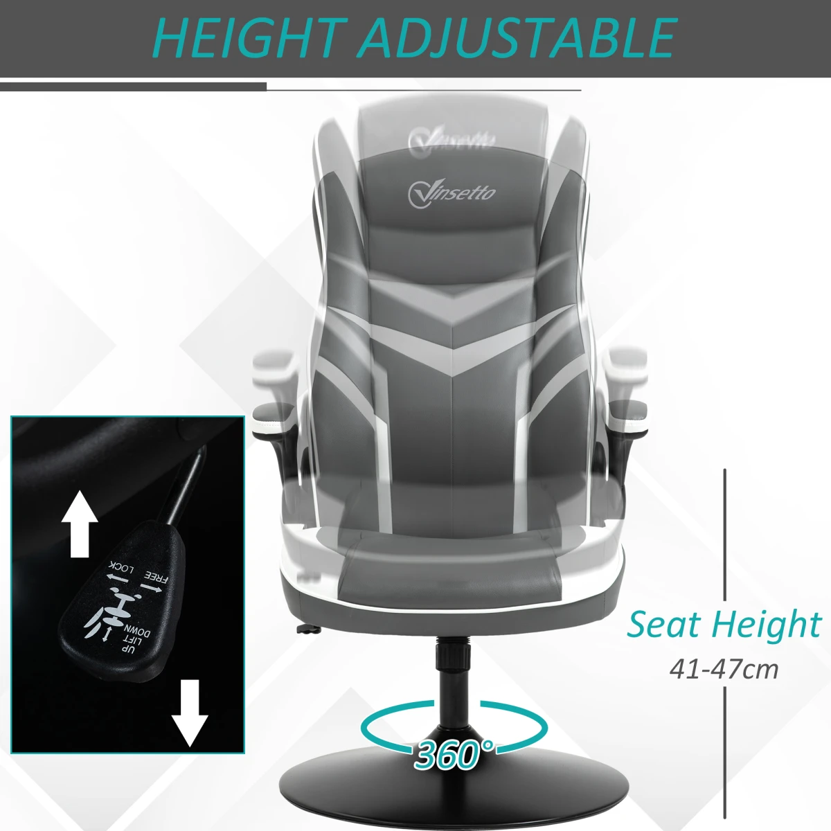 Vinsetto Premium Gaming Chair Height 109-115cm Flip Up Armrests And Swivel Base For Gamers And Home Office - Office Chair