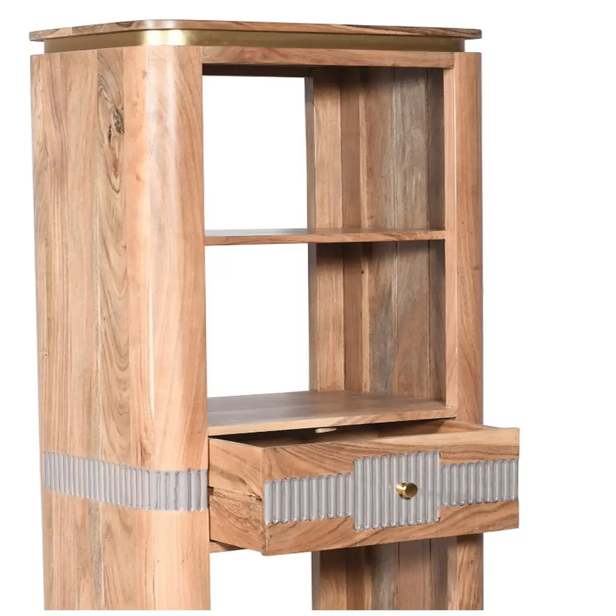 Indian Hub Wilton Acacia Wood Slim Bookcase With 1 Drawers - Bookcase