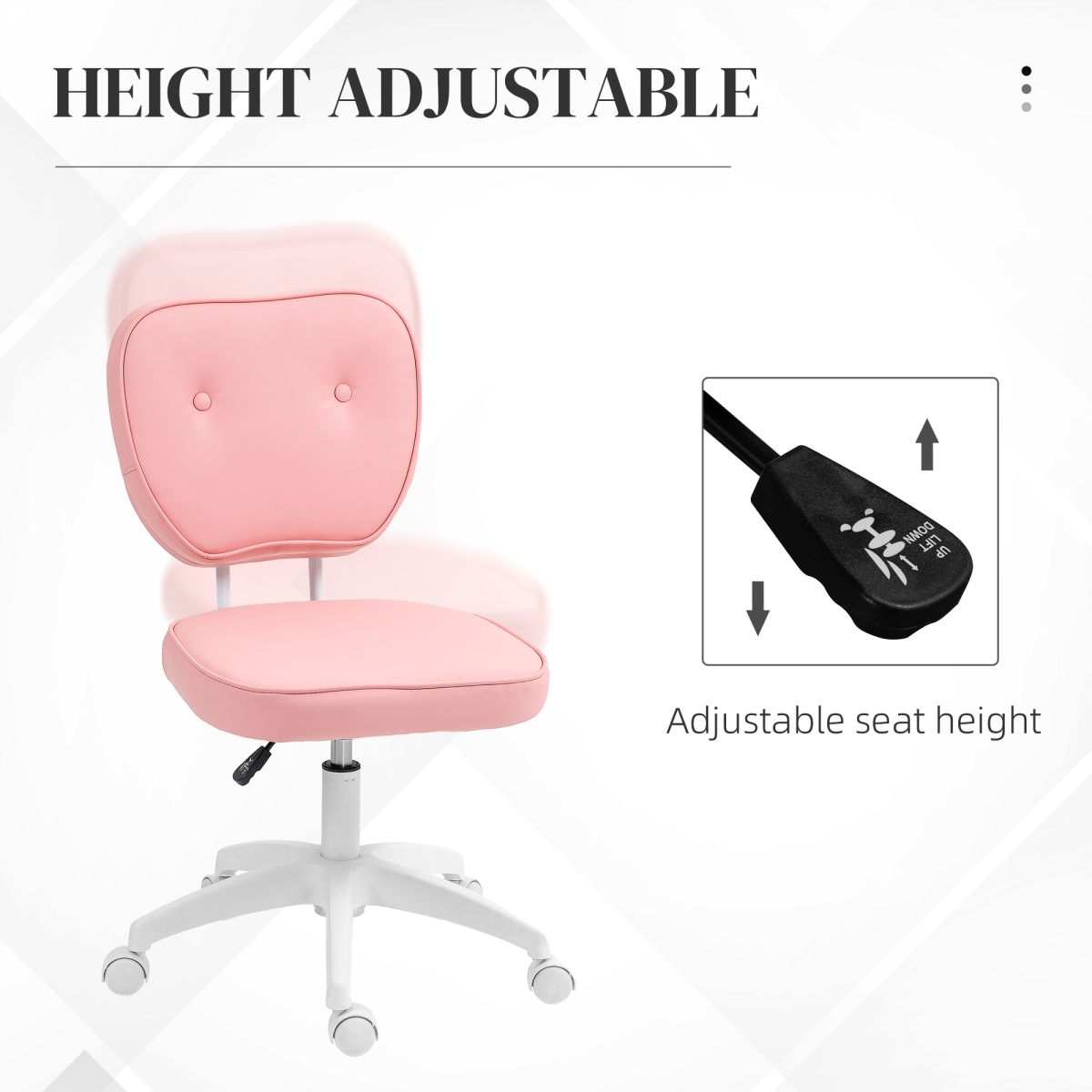 Vinsetto Vanity Office Chair, PU Leather Computer Chair for Home, with Adjustable Height, Armless, Swivel Wheels, Pink - from Vinsetto