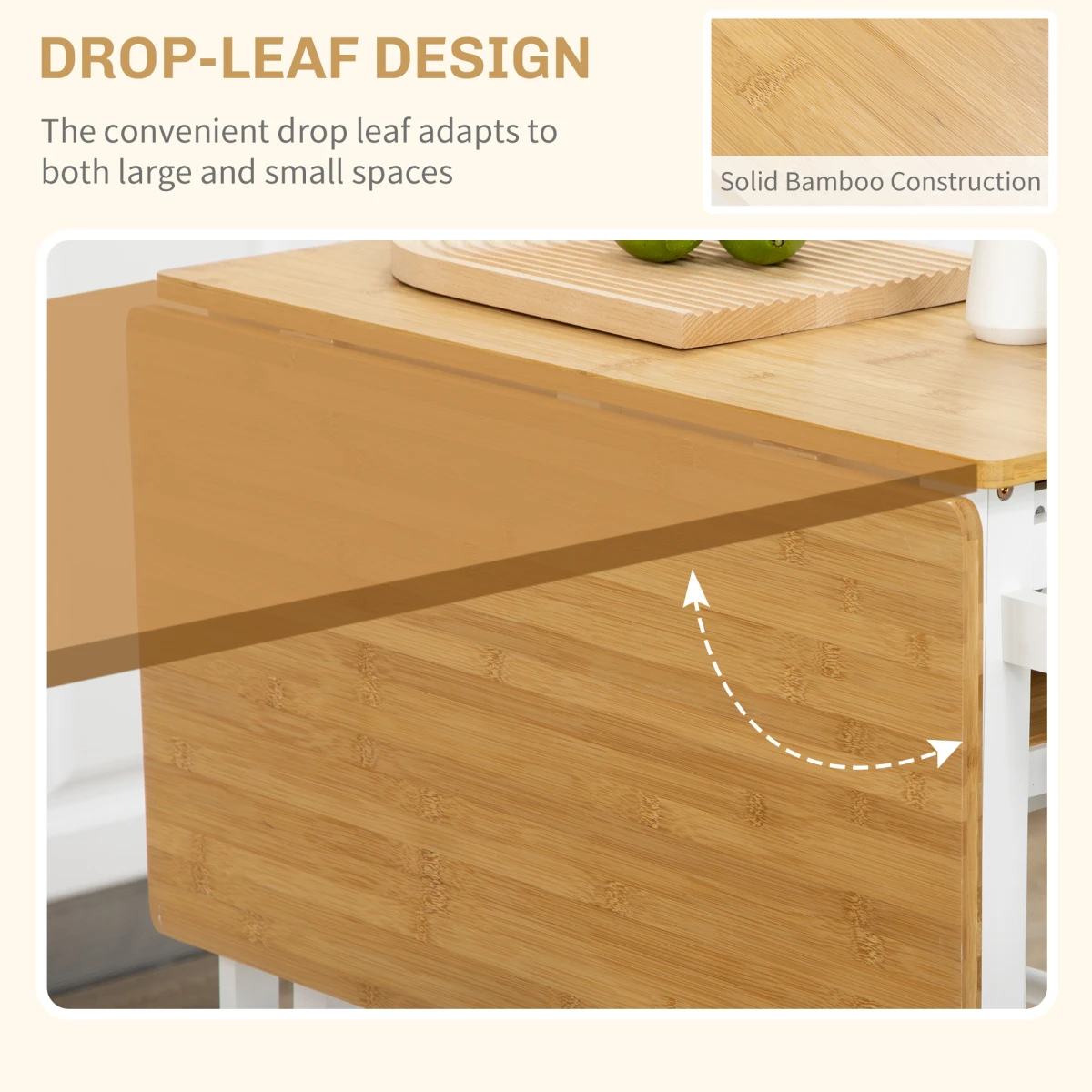 HOMCOM Bamboo Breakfast Cart Drop Leaf Table Stools by HOMCOM