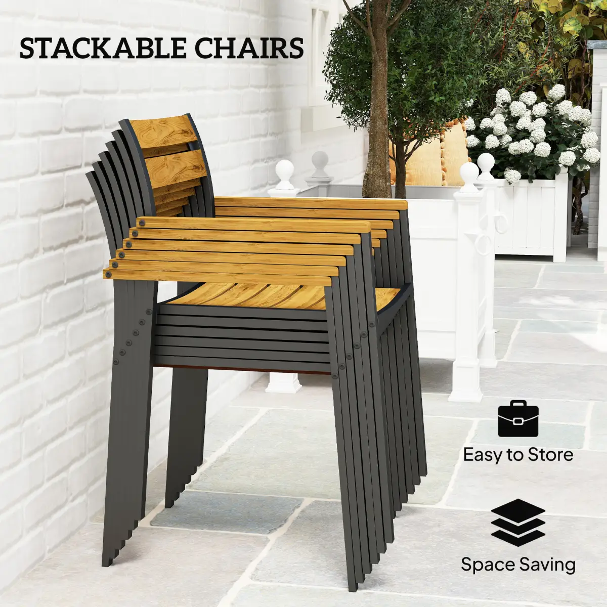 Outsunny Outsunny 7 Piece Garden Dining Set with Table and 6 Stackable Chairs, Brown - Garden Set