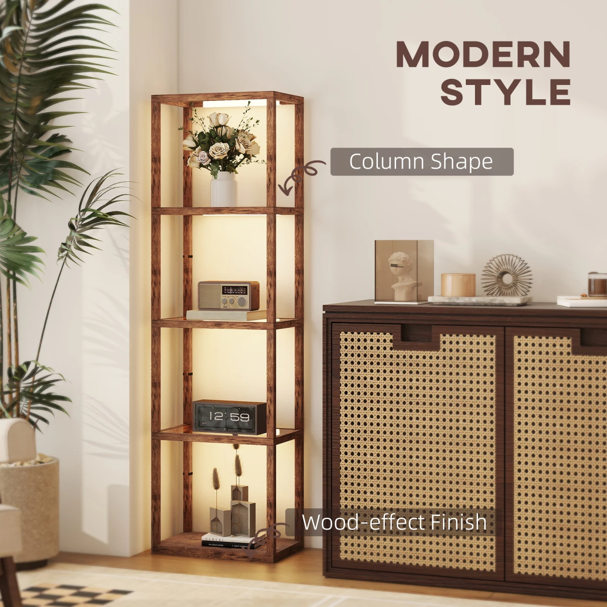 Wood Floor Lamp 180cm 4 Tier Shelf LED Dimmer Home by N/A