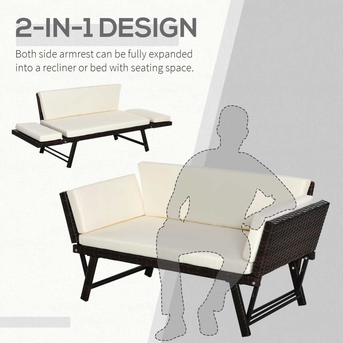 Outsunny Rattan Convertible Sofa Daybed Two In One Outdoor by Outsunny