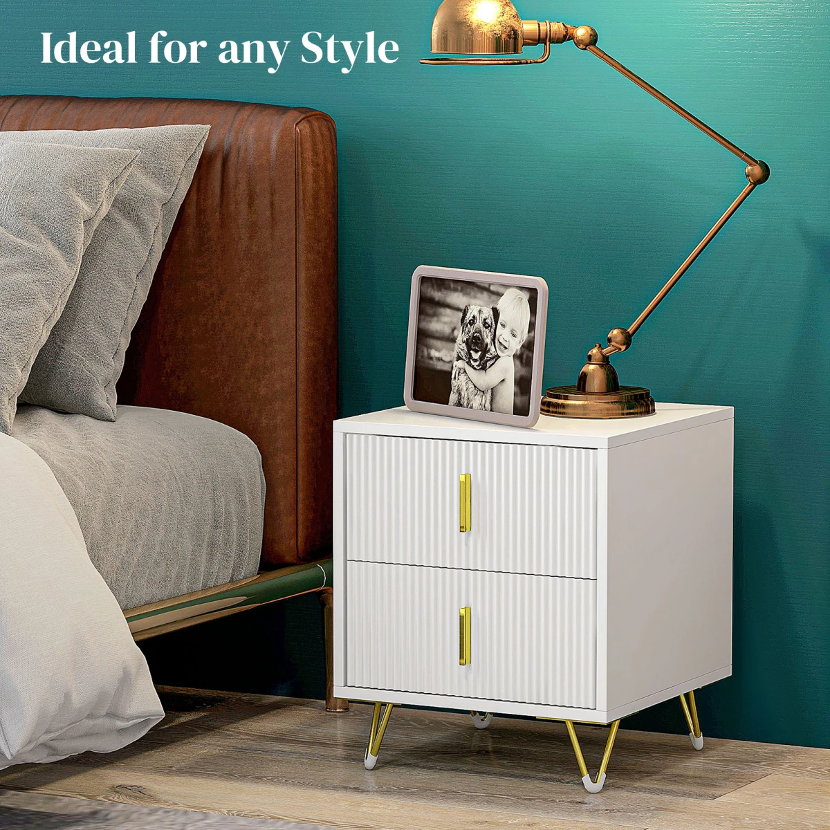 Premium Nightstand 2-Drawer Gold Handles by HOMCOM