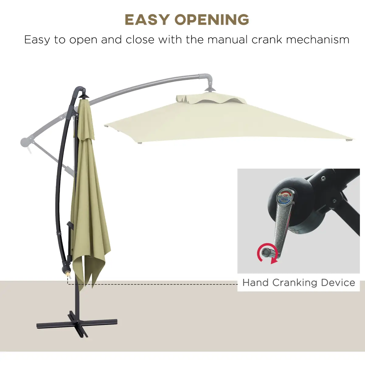 Outsunny Outsunny 3 m Cantilever Parasol with Cross Base, Crank Handle, 6 Ribs, Beige - Parasol