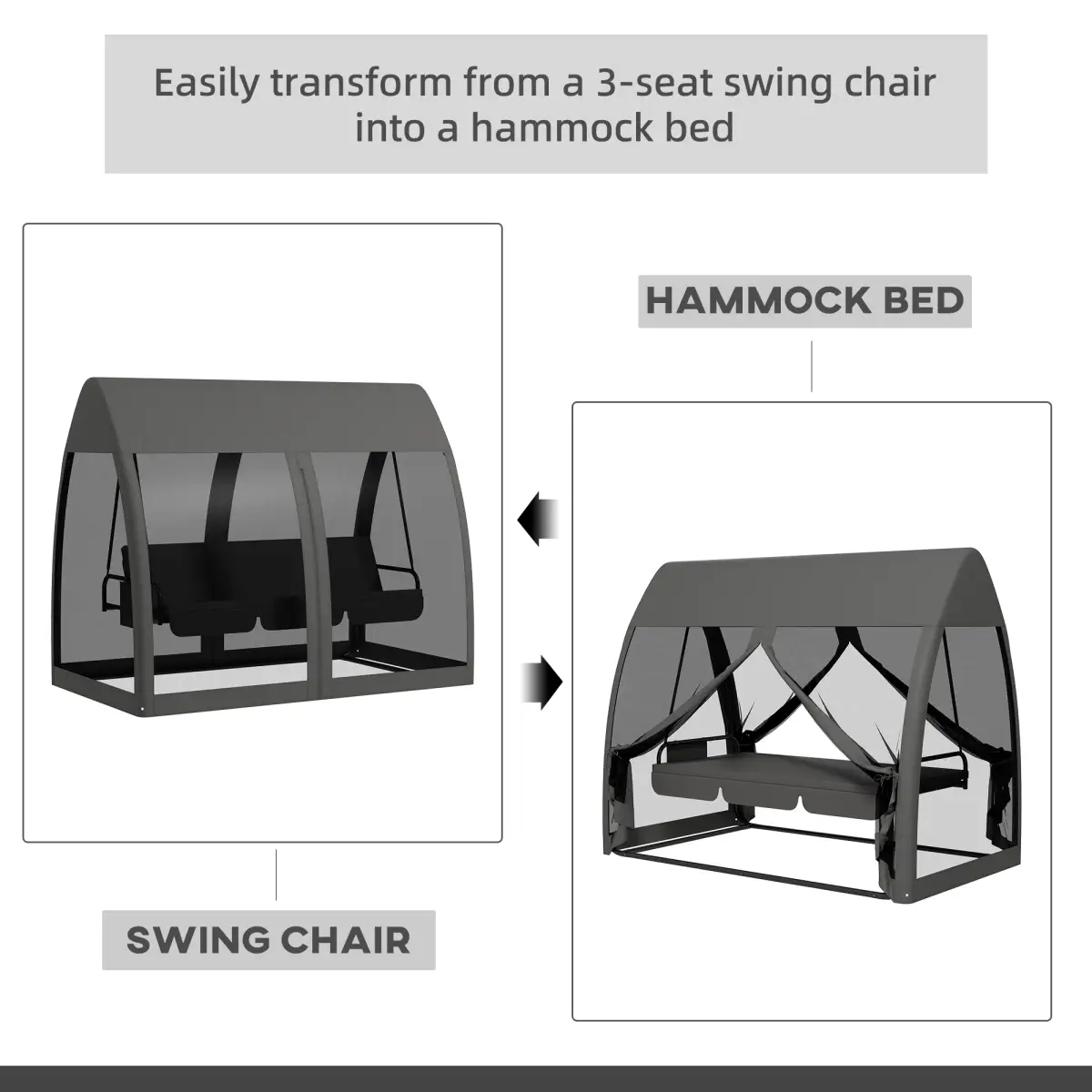 Outsunny Outsunny Garden Swing Chair Patio Hammock 3 Seater Bench Canopy Lounger Grey - Hammocks
