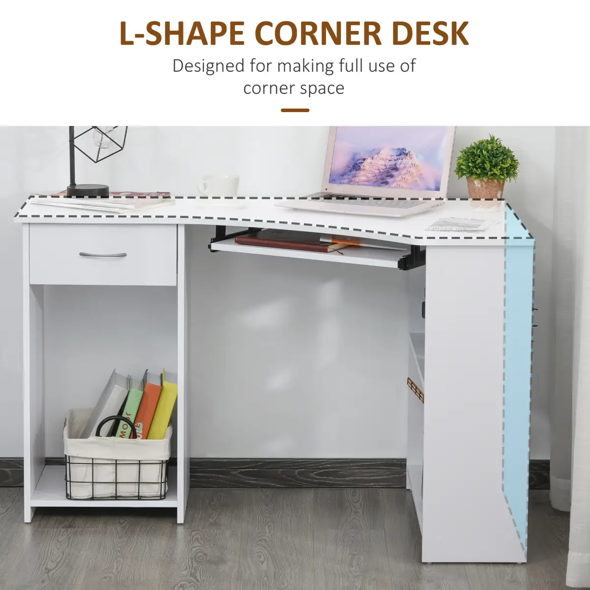 Unbranded L-Shaped Corner Computer Desk w/ 2 Shelves Worktop Keyboard Tray White - Desk