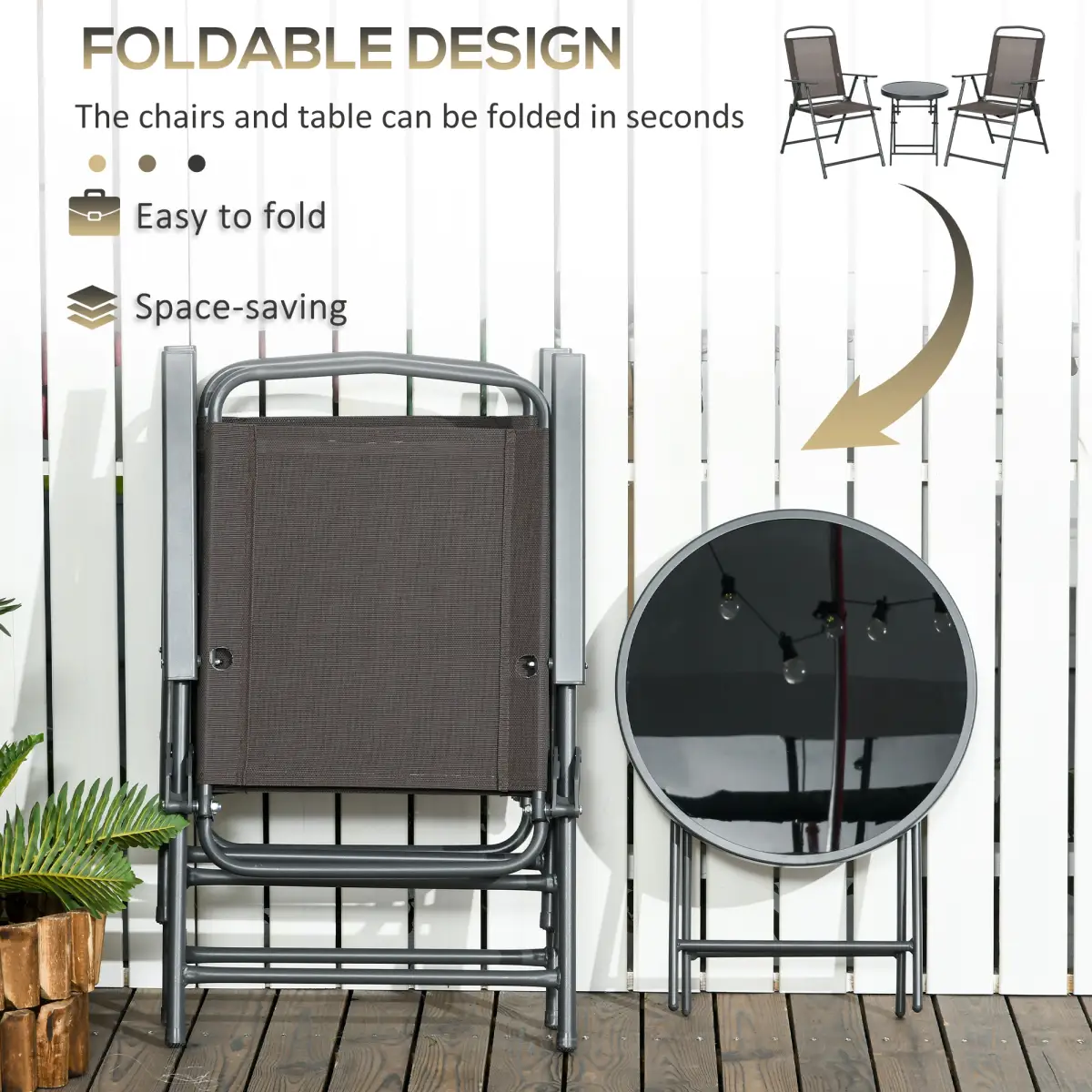 Outsunny Outsunny Patio Bistro Set Folding Chairs & Coffee Table for Balcony, Brown - Bistro Sets