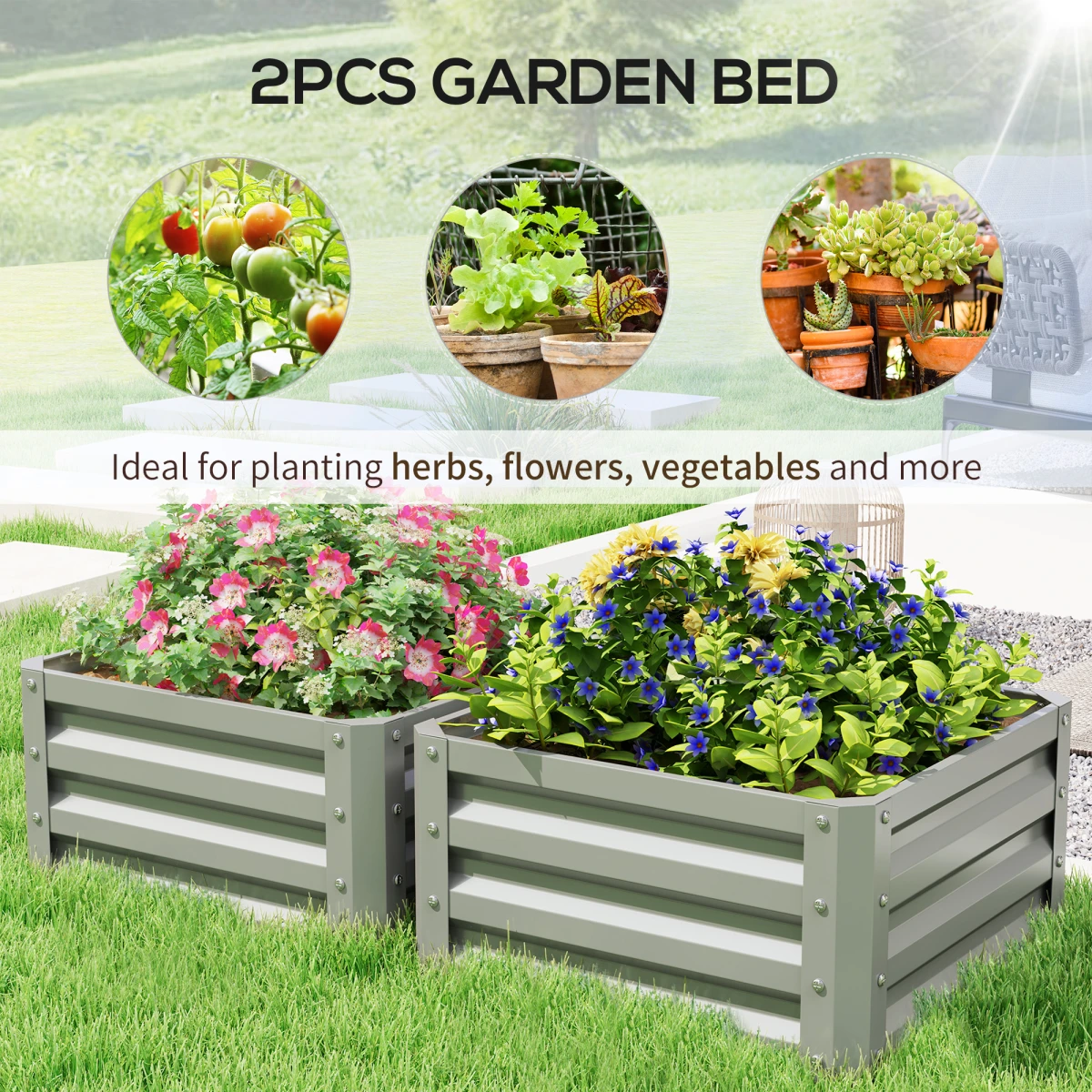 Outsunny Raised Garden Bed Two Pack Galvanised Steel Patio by Outsunny
