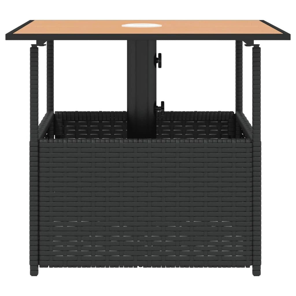 vidaXL vidaXL Garden Table with Parasol Hole Black 55x55x46.5 cm Poly Rattan - Garden Table