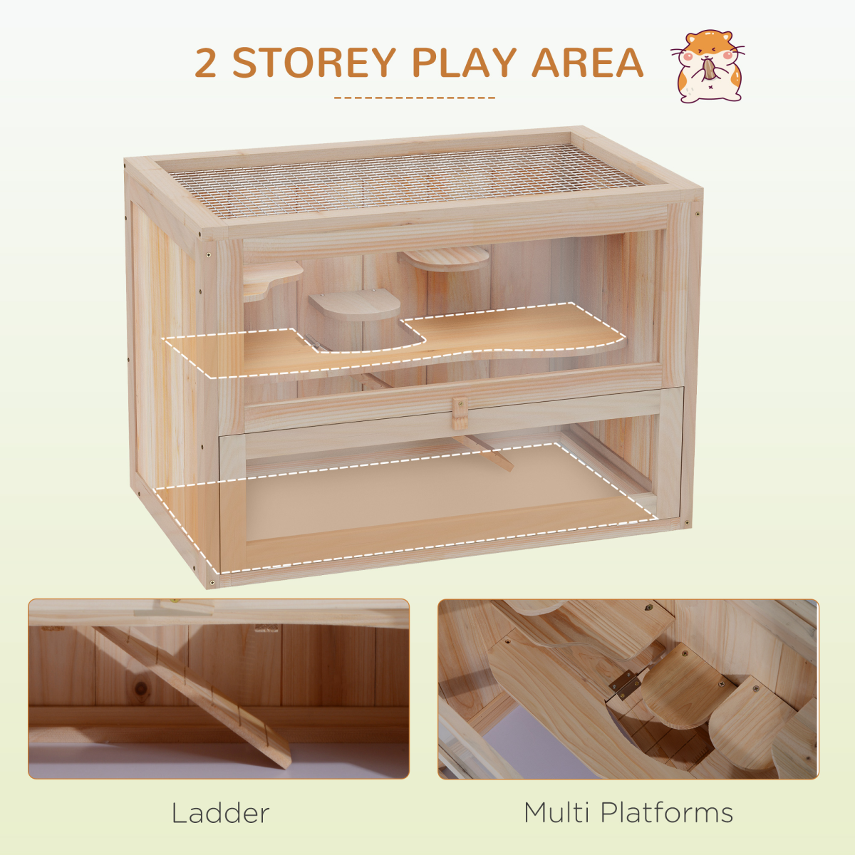 Wooden Hamster Cage Mice Rodents Hutch Small Animals 2 Levels 60x35x42cm - from Pawhut