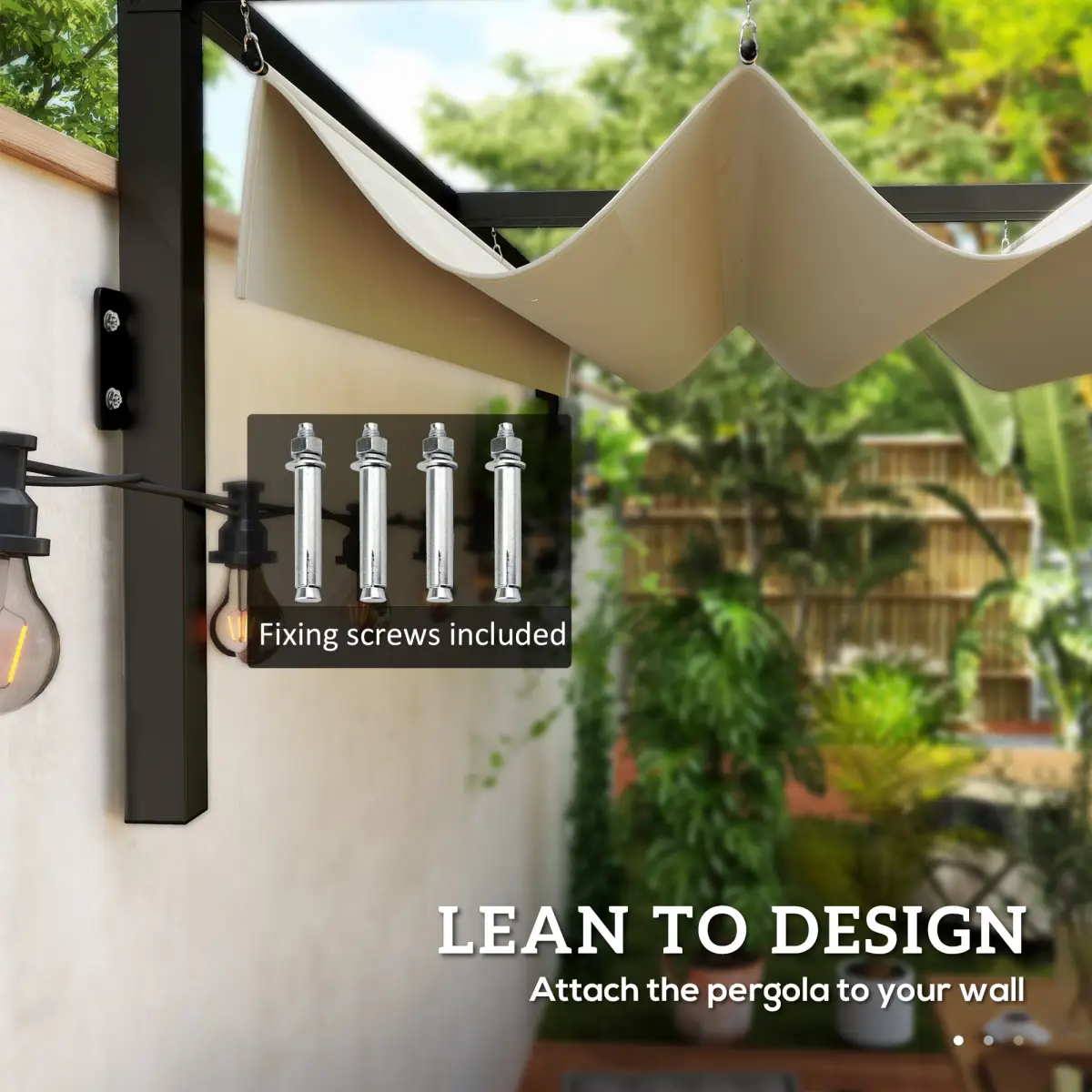 Outsunny Outsunny 2 x 3(m) Wall Mounted Pergola with Retractable Roof, Khaki - Gazebos