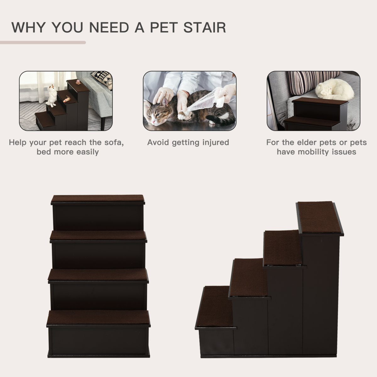 Pet Stairs, 4 Step with Plush Cushioned Steps for Elderly Pets