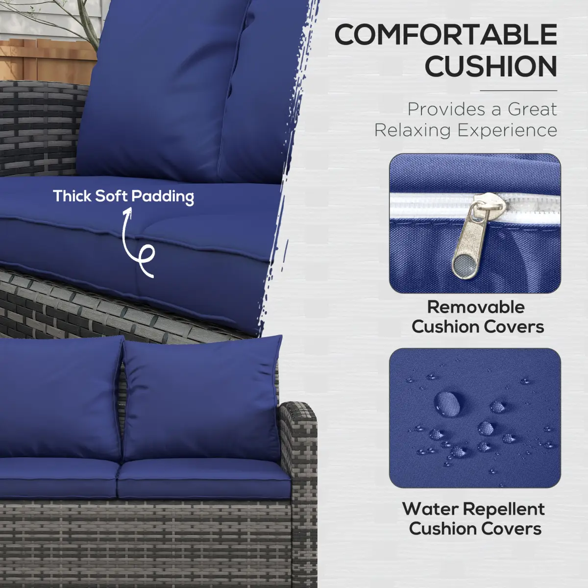 Outsunny Outsunny 6 PCS Patio Rattan Sofa Set Conversation Furniture Navy Blue - Garden Sofa Sets