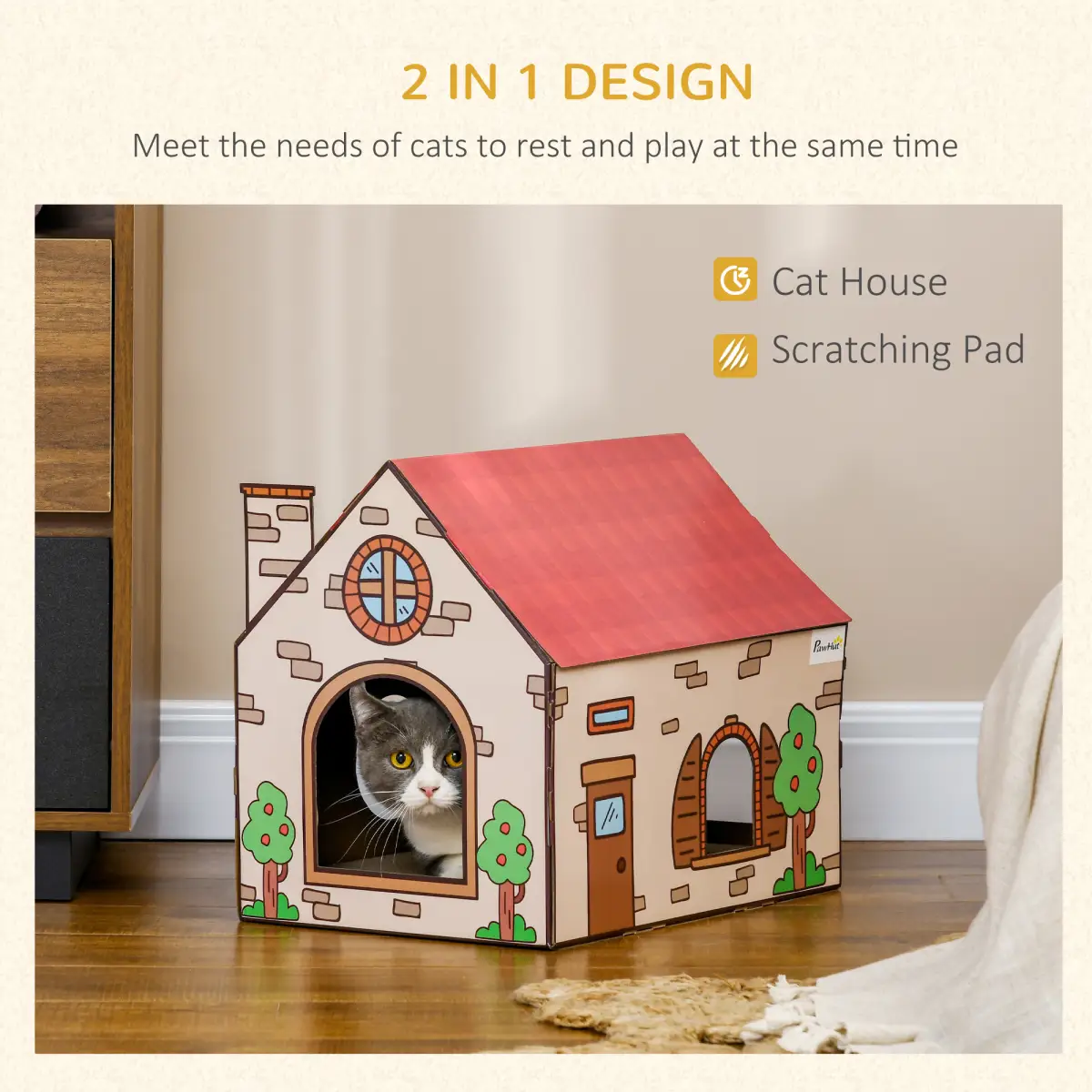 PawHut PawHut Cardboard Cat House, Recyclable Corrugate Scratcher for Indoor Cats - Cat House