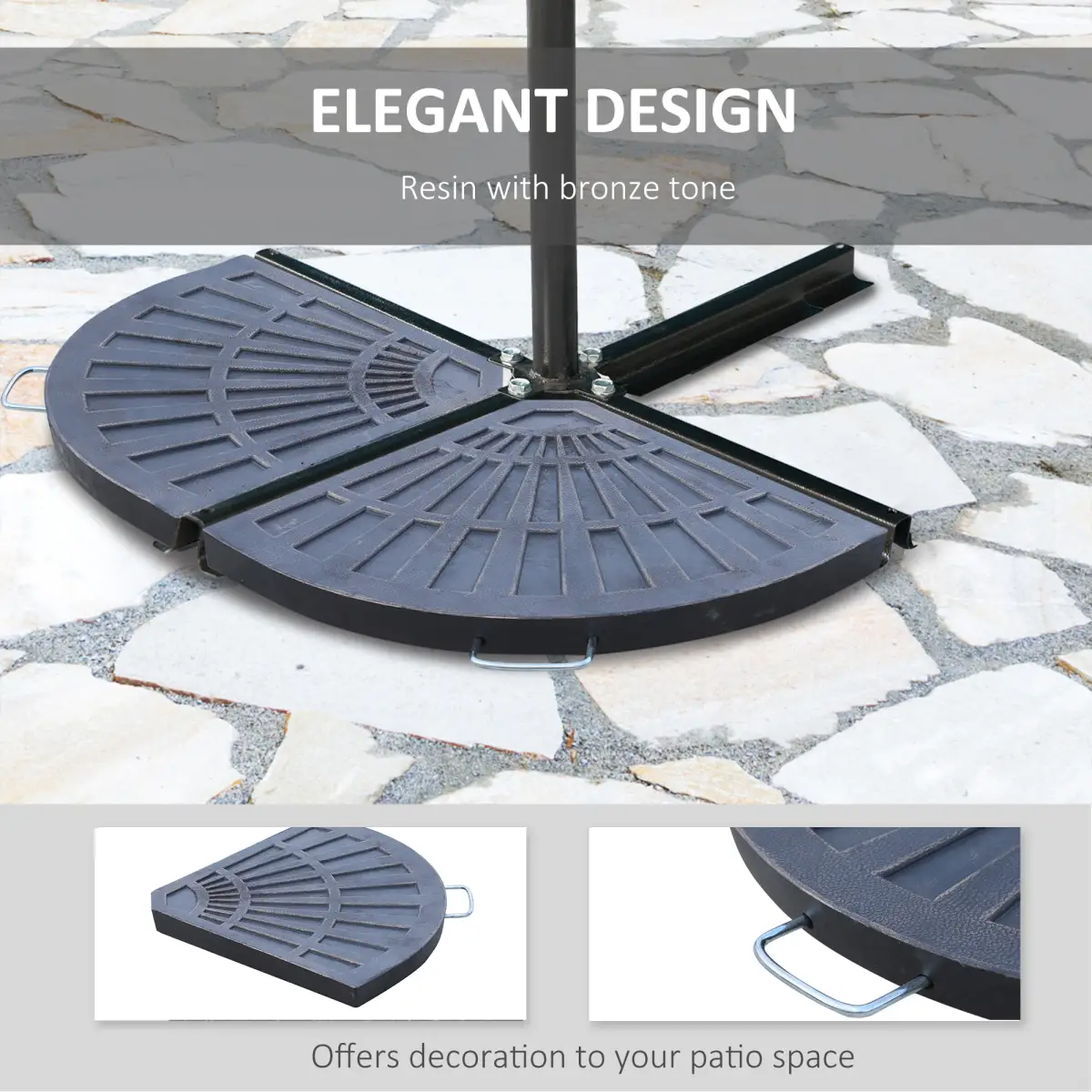Outsunny 2 Piece Colophony Fan-Shaped Garden Parasol Umbrella Base - Parasol