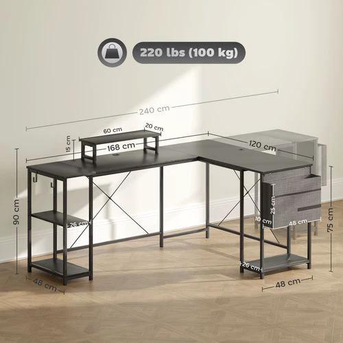 HOMCOM 168cm Reversible L Shaped Desk, 240cm Two Person Desk by HOMCOM