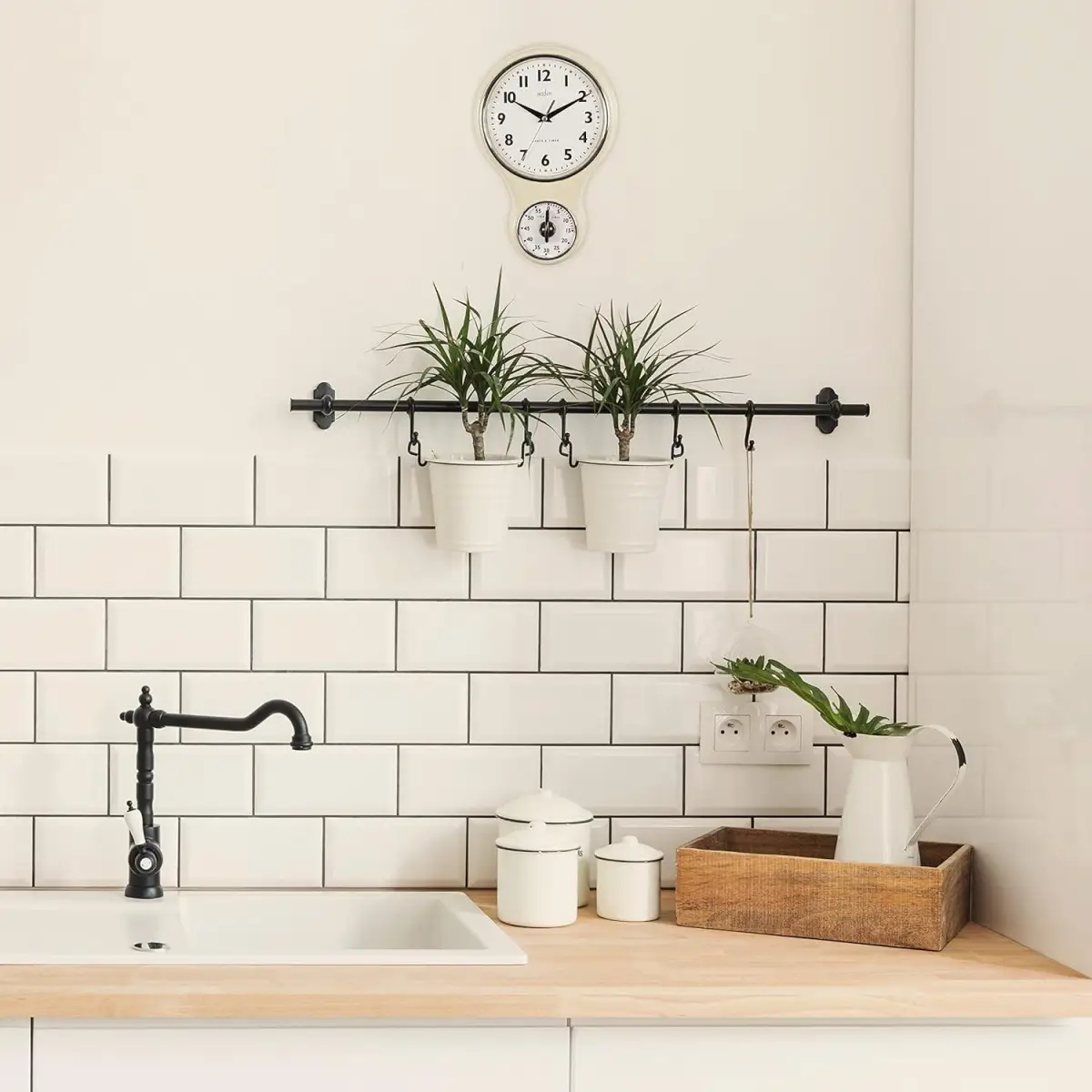 Acctim Acctim Kitchen Time 20cm Timer Quartz Retro Style Domed Glass Lens Cream Wall Clock 21592 - Clock