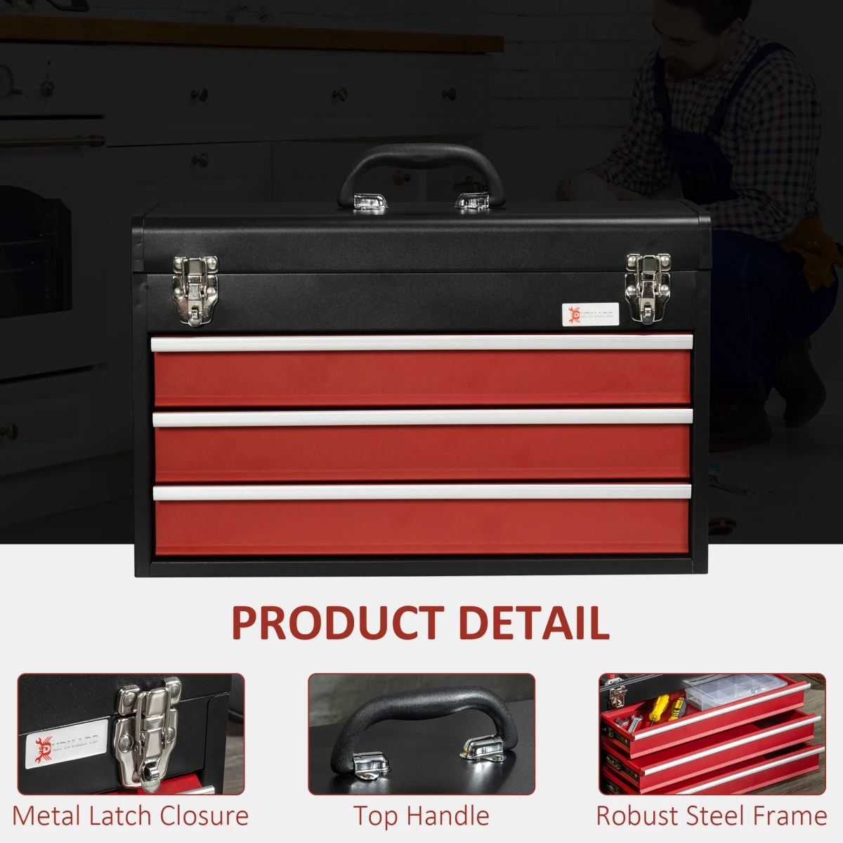 Premium Tool Chest 3 Drawer Lockable 51x22x32cm by Unbranded