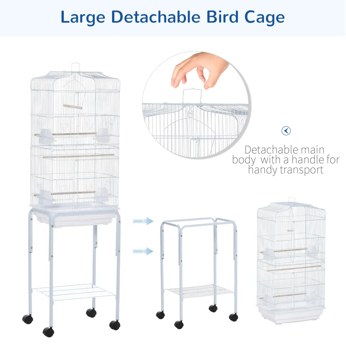 Unbranded Bird Cage for Budgie Finch Canary Parakeet W/ Stand Sliding Tray White Pawhut - Bird Cage