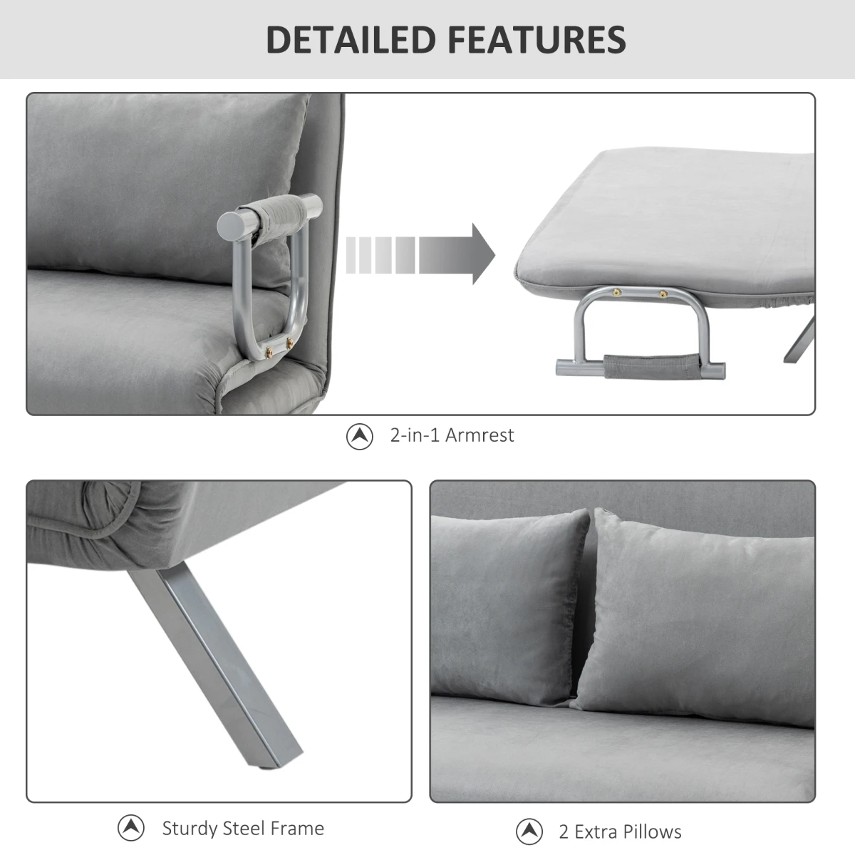 HOMCOM HOMCOM 2 Seater Sofa Bed Click Clack Light Grey Living Room - Sofa Bed