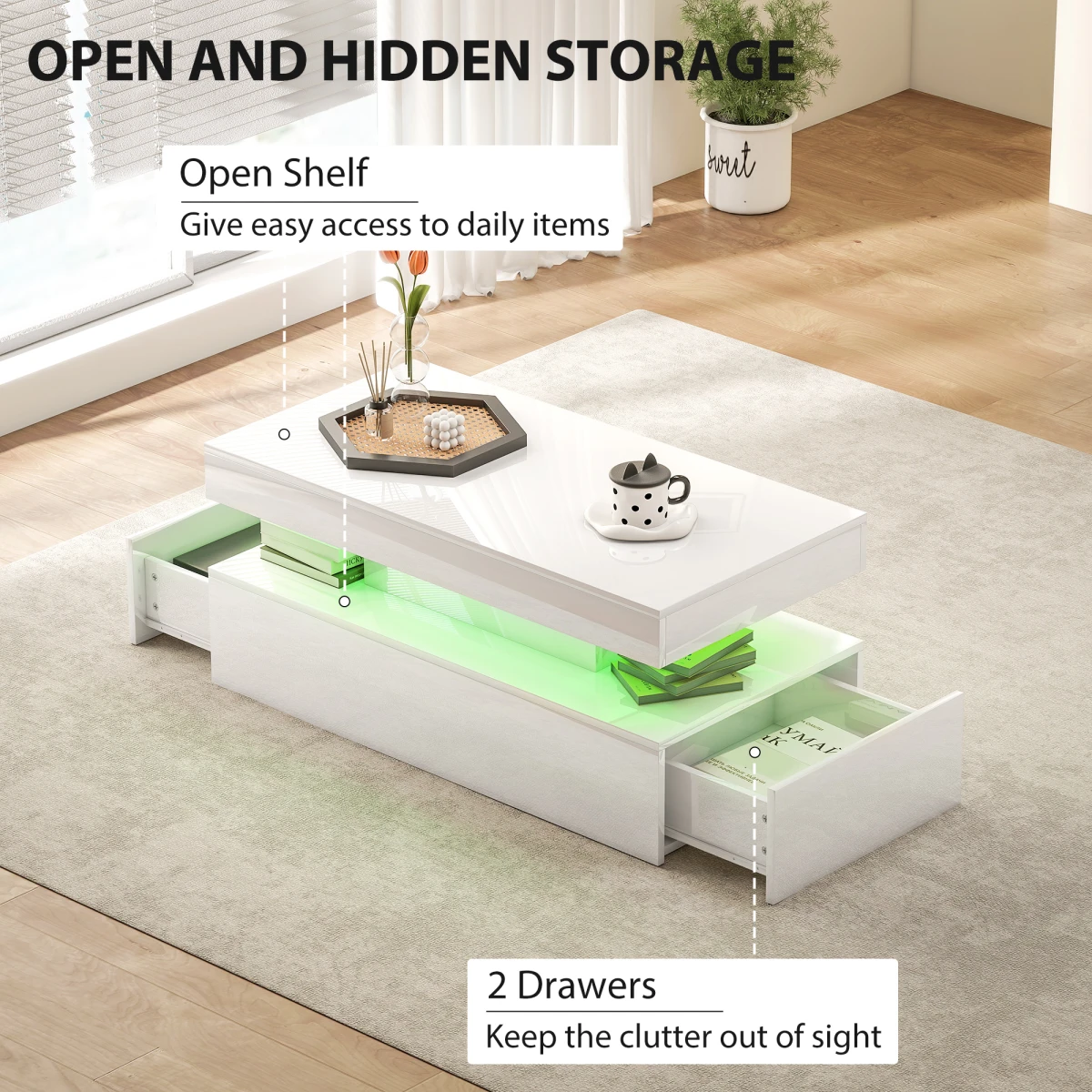 HOMCOM LED Coffee Table With RGB Light Living Room - Coffee Table