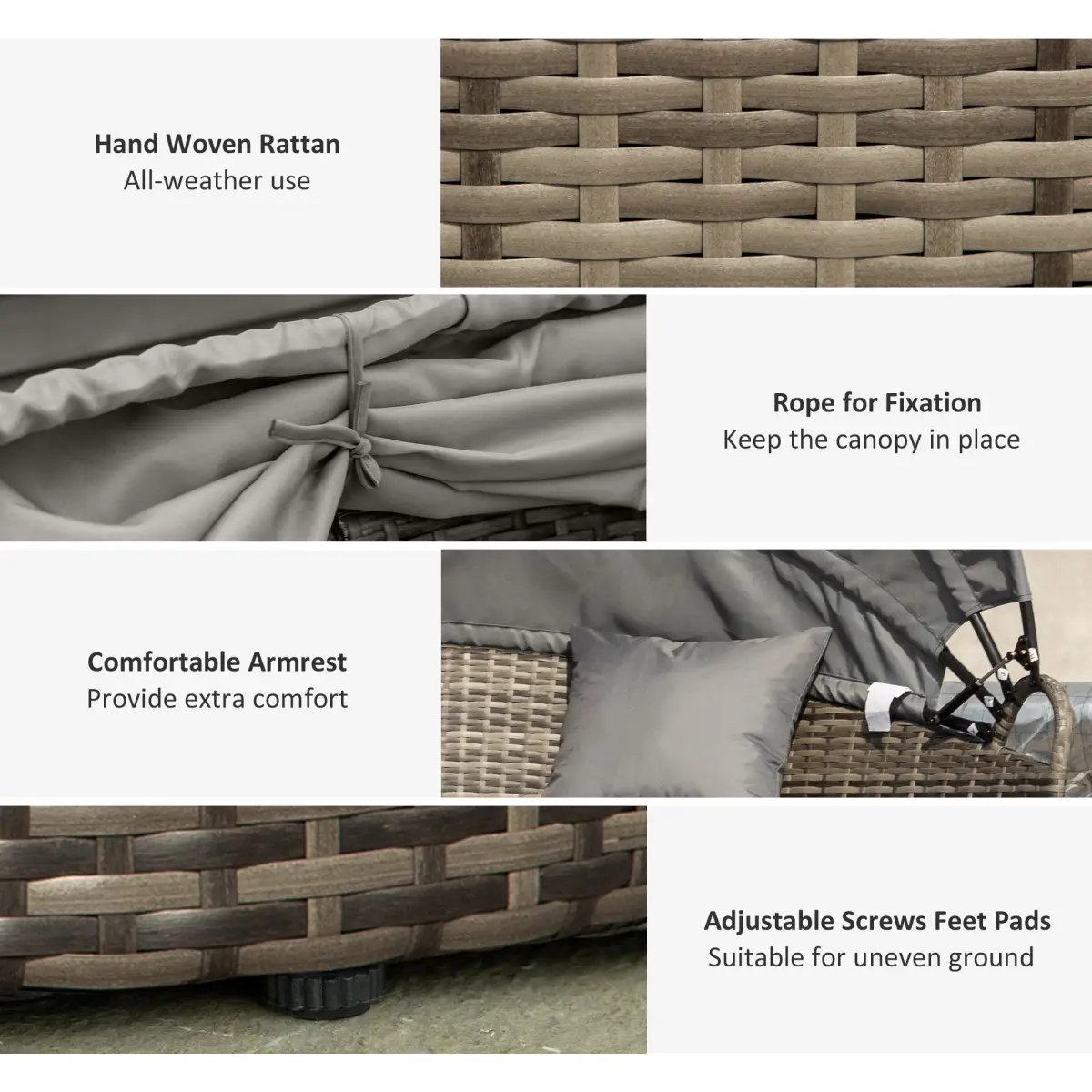 Outsunny Outsunny 5 PCs Cushioned Outdoor Plastic Rattan Round Sofa Bed Table Set Grey - Garden Sofa Sets