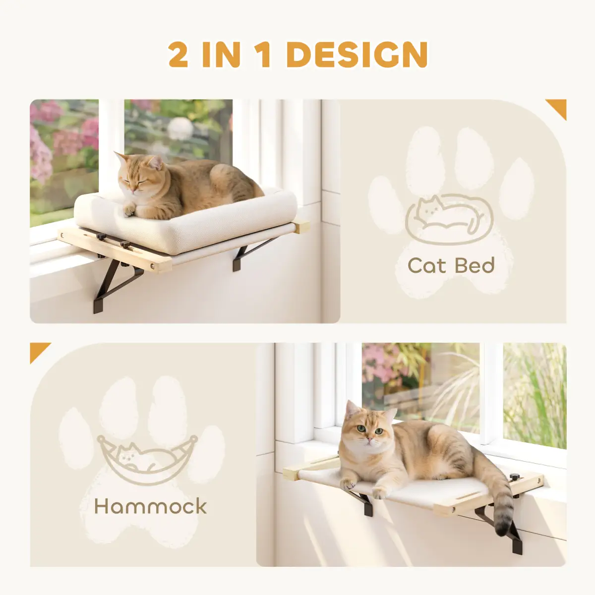 PawHut PawHut Cat Radiator Bed, Adjustable Hanging Cat Hammock with Cushion, Cream - Cat Beds