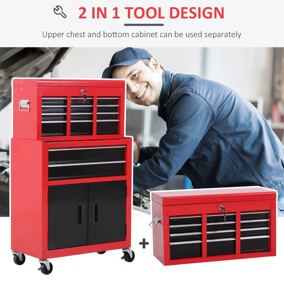 Homcom HOMCOM Tool Chest Compact Lockable Roll Garage - Chest of Drawers
