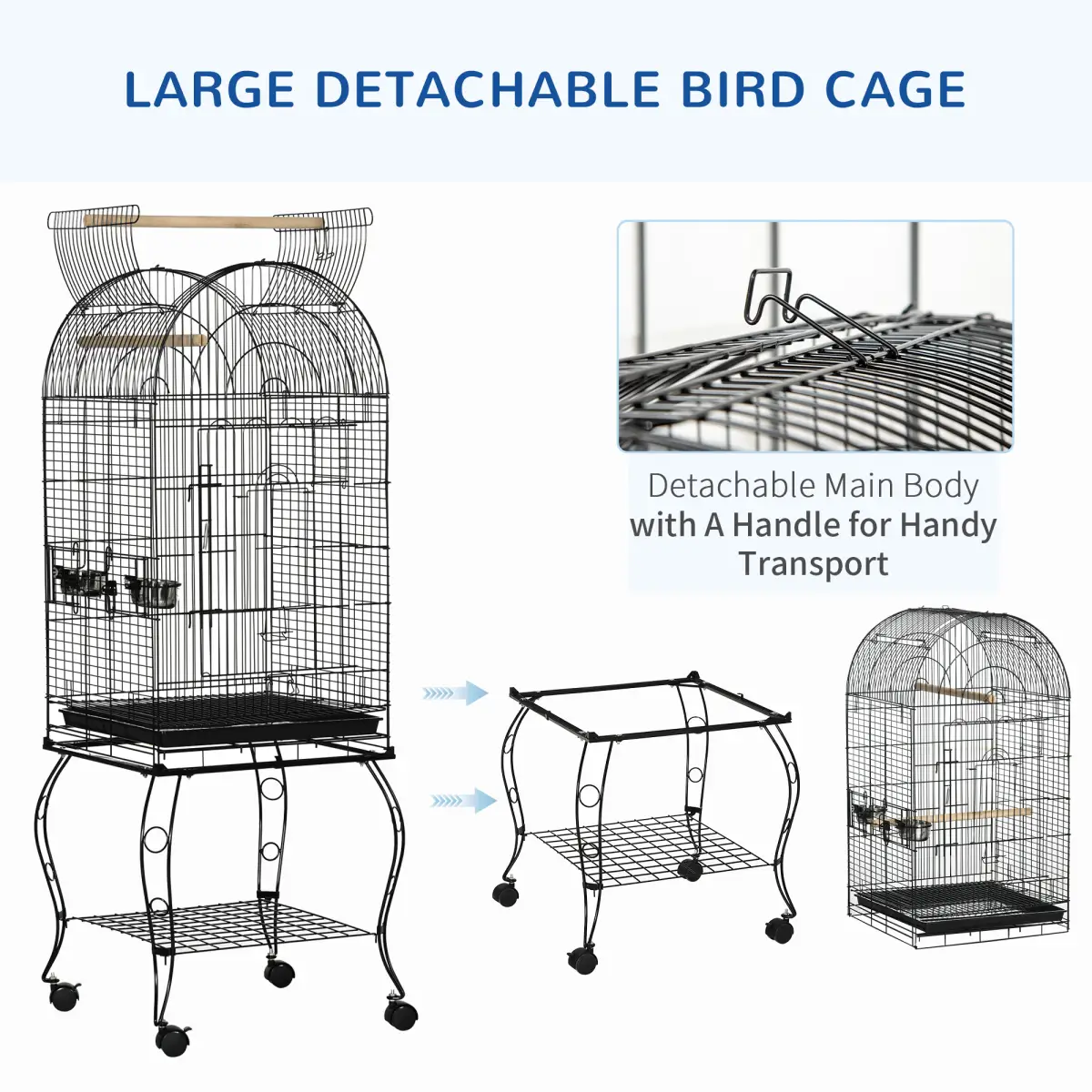 PawHut Large Bird Cage, Pet Aviary Parrot Macaw Cockatiel Finch Feeding Stand w/ Perch - Bird Cage