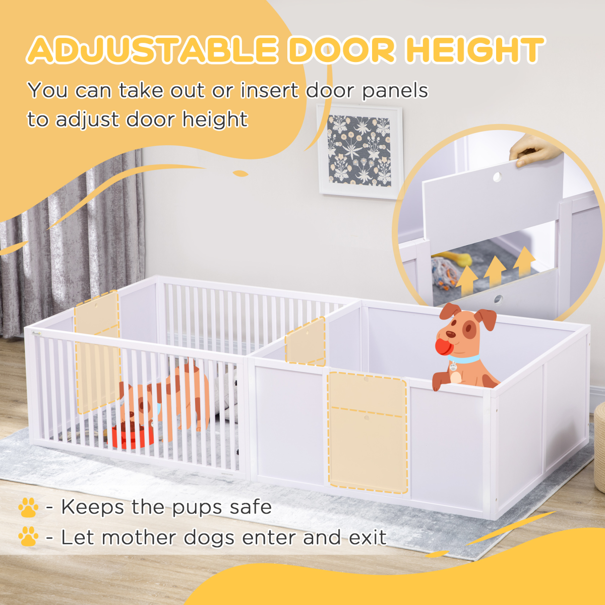 7 Panels Puppy Pen for Indoors, with Three Doors, Two-Room Design - from PawHut